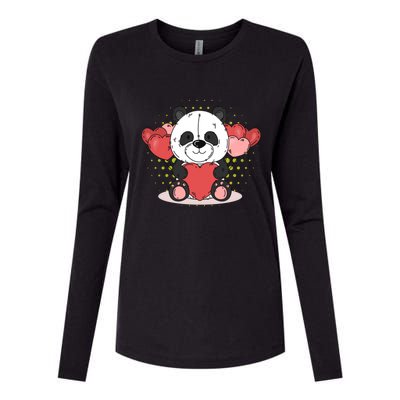 Cute Panda Bear Valentines Heart Love Panda Valentines Gift Womens Cotton Relaxed Long Sleeve T-Shirt