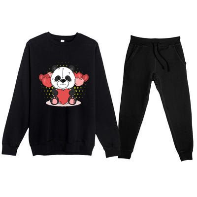 Cute Panda Bear Valentines Heart Love Panda Valentines Gift Premium Crewneck Sweatsuit Set