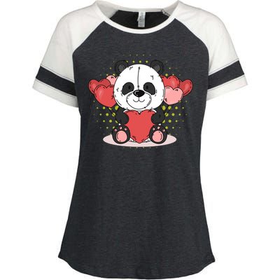 Cute Panda Bear Valentines Heart Love Panda Valentines Gift Enza Ladies Jersey Colorblock Tee