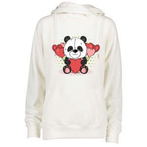 Cute Panda Bear Valentines Heart Love Panda Valentines Gift Womens Funnel Neck Pullover Hood