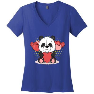 Cute Panda Bear Valentines Heart Love Panda Valentines Gift Women's V-Neck T-Shirt