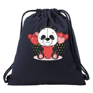 Cute Panda Bear Valentines Heart Love Panda Valentines Gift Drawstring Bag