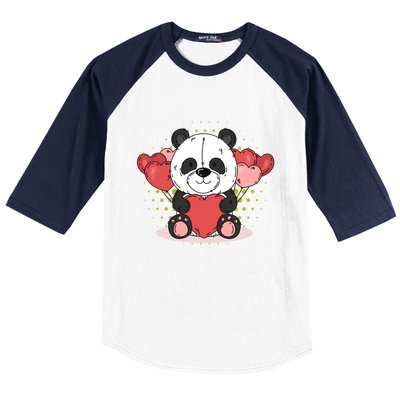 Cute Panda Bear Valentines Heart Love Panda Valentines Gift Baseball Sleeve Shirt