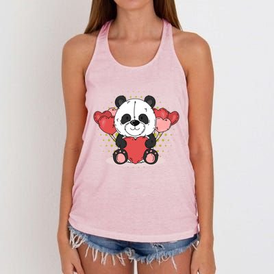 Cute Panda Bear Valentines Heart Love Panda Valentines Gift Women's Knotted Racerback Tank