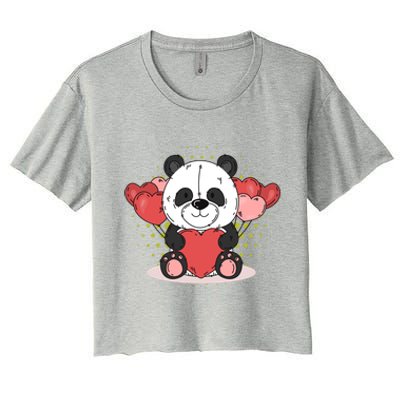 Cute Panda Bear Valentines Heart Love Panda Valentines Gift Women's Crop Top Tee