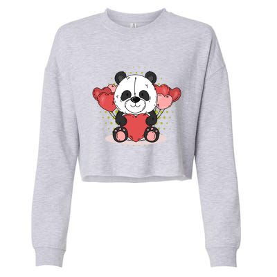 Cute Panda Bear Valentines Heart Love Panda Valentines Gift Cropped Pullover Crew