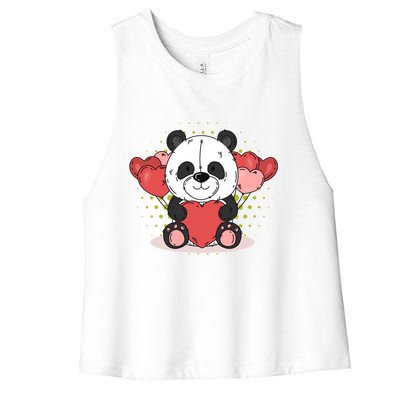 Cute Panda Bear Valentines Heart Love Panda Valentines Gift Women's Racerback Cropped Tank