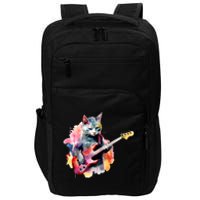 Cat Playing Bass Guitar Watercolor Graphic Design Impact Tech Backpack