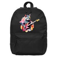 Cat Playing Bass Guitar Watercolor Graphic Design 16 in Basic Backpack