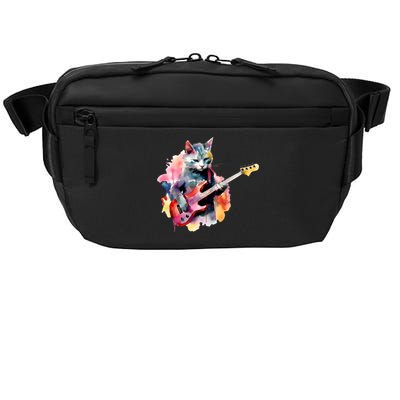 Cat Playing Bass Guitar Watercolor Graphic Design Crossbody Pack