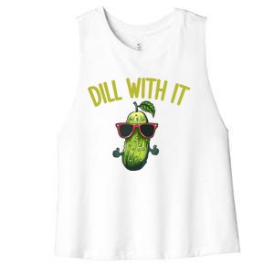 Crunchy Pickle Brine Vegan Dill With It Ferted Cucumber Gift Women's Racerback Cropped Tank