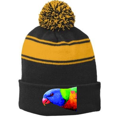 Cool Parrot Bird Funny Side Action Stripe Pom Pom Beanie