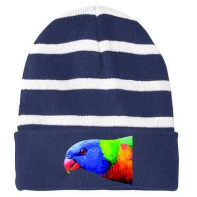 Cool Parrot Bird Funny Side Action Striped Beanie with Solid Band