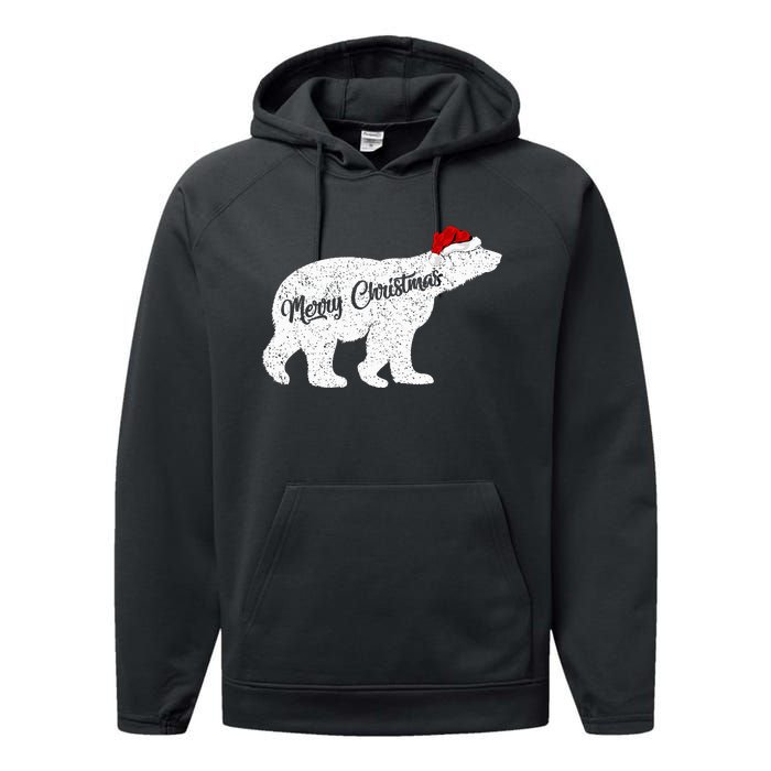 Christmas Polar Bear Santa Hat Festive Animal Lover Gift Performance Fleece Hoodie