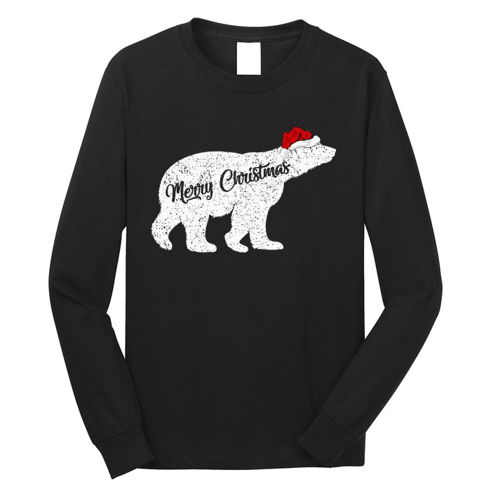 Christmas Polar Bear Santa Hat Festive Animal Lover Gift Long Sleeve Shirt