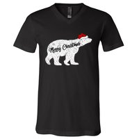 Christmas Polar Bear Santa Hat Festive Animal Lover Gift V-Neck T-Shirt