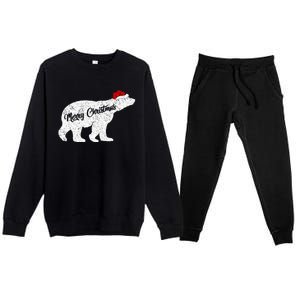 Christmas Polar Bear Santa Hat Festive Animal Lover Gift Premium Crewneck Sweatsuit Set