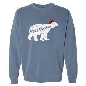 Christmas Polar Bear Santa Hat Festive Animal Lover Gift Garment-Dyed Sweatshirt