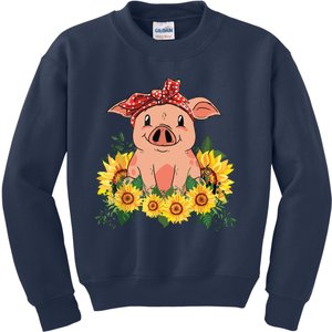 Cute Pig Bandana Sunflower Funny Farm Animal Lover Kids Sweatshirt