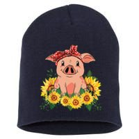 Cute Pig Bandana Sunflower Funny Farm Animal Lover Short Acrylic Beanie