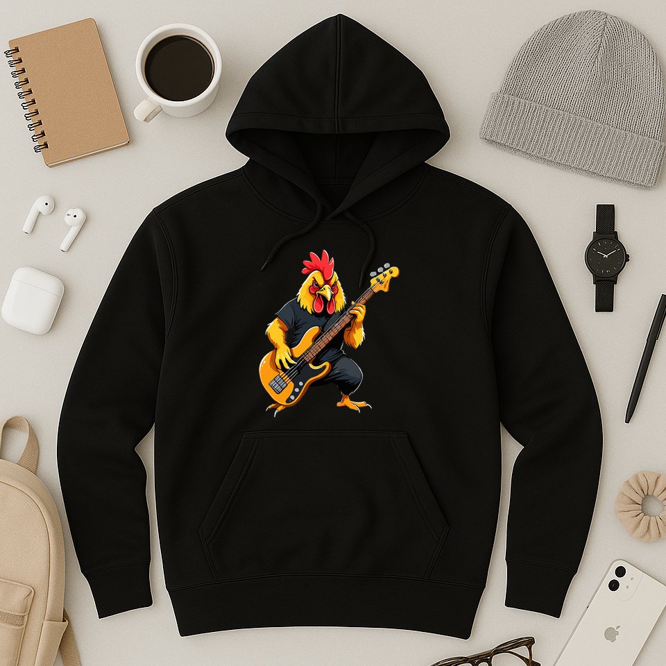 Chicken Playing Bass Guitar Chicken Guitarist Hoodie
