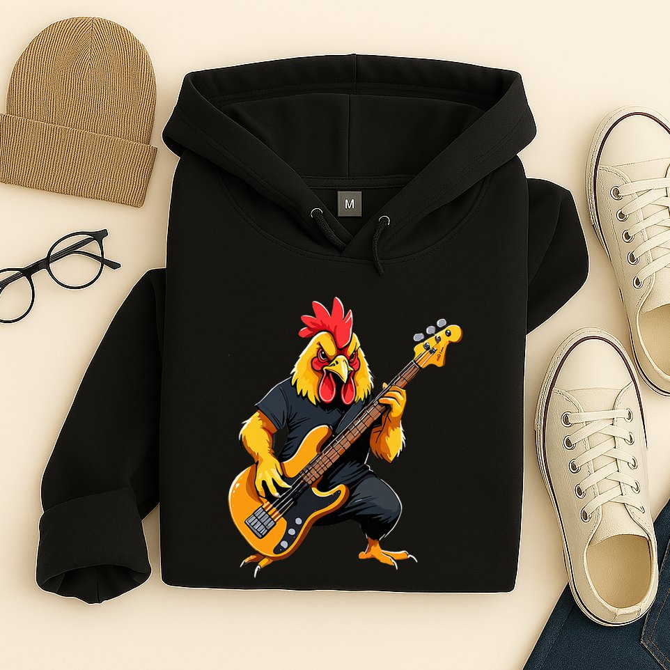 Chicken Playing Bass Guitar Chicken Guitarist Hoodie