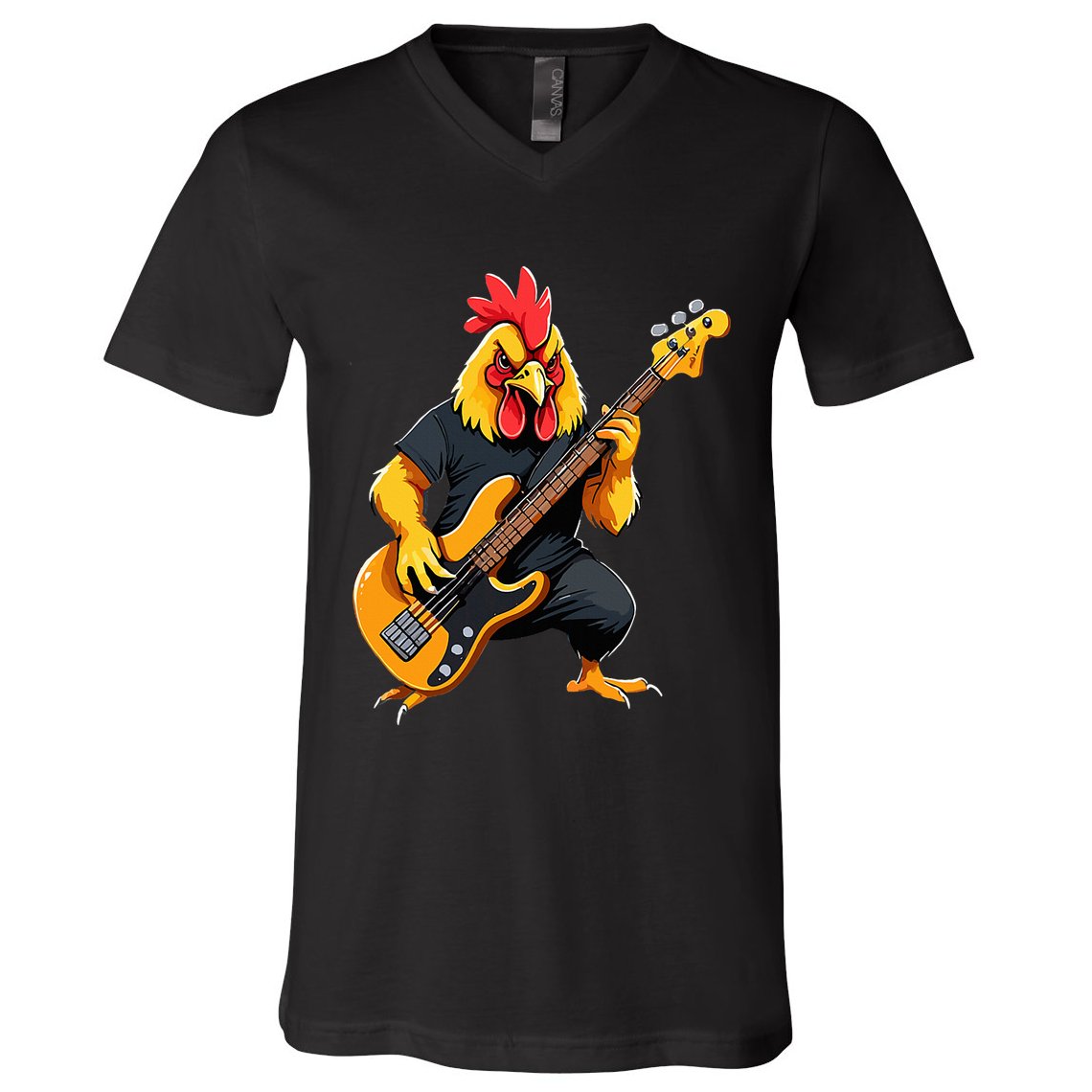 Chicken Playing Bass Guitar Chicken Guitarist V-Neck T-Shirt