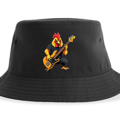 Chicken Playing Bass Guitar Chicken Guitarist Sustainable Bucket Hat