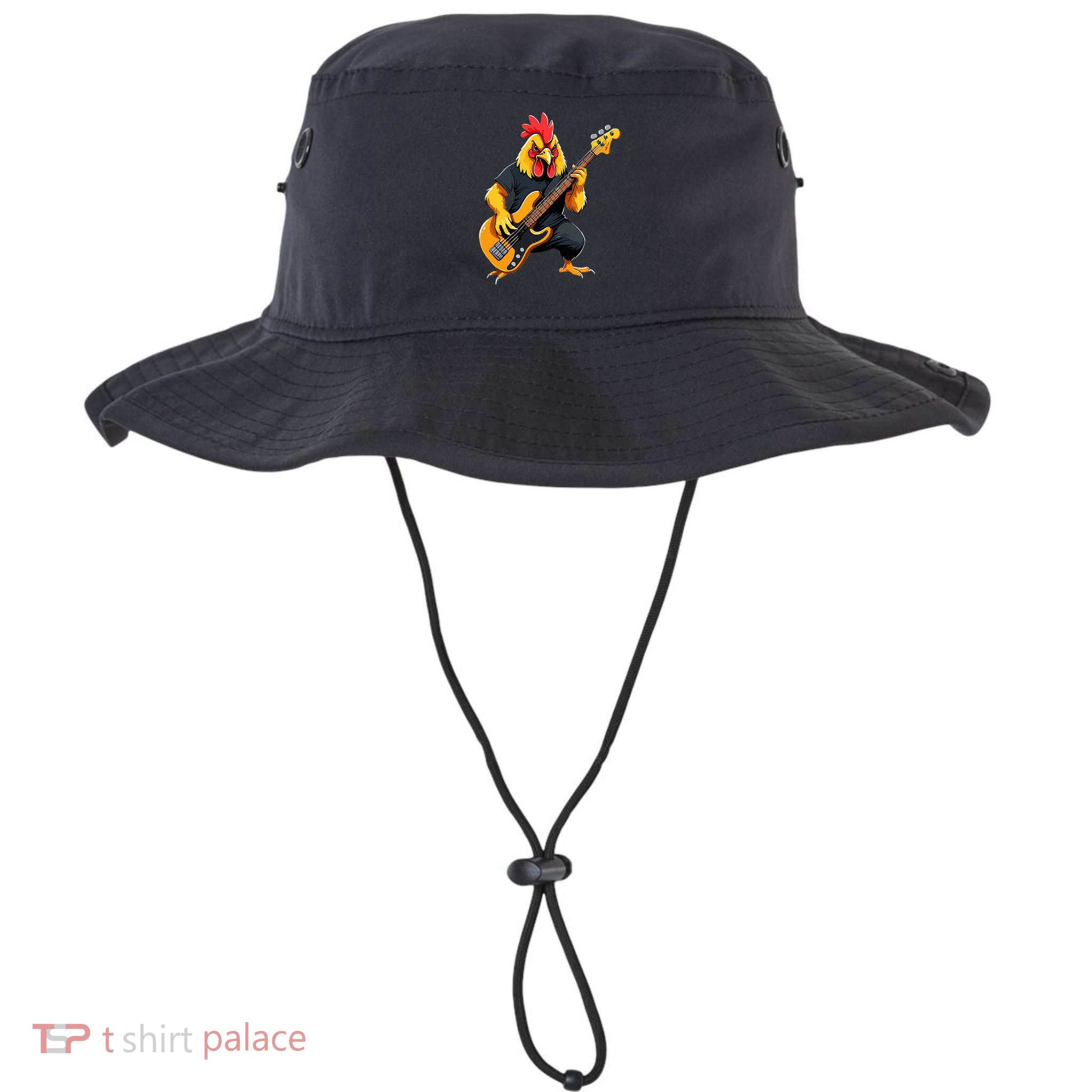 Chicken Playing Bass Guitar Chicken Guitarist Bucket Hat