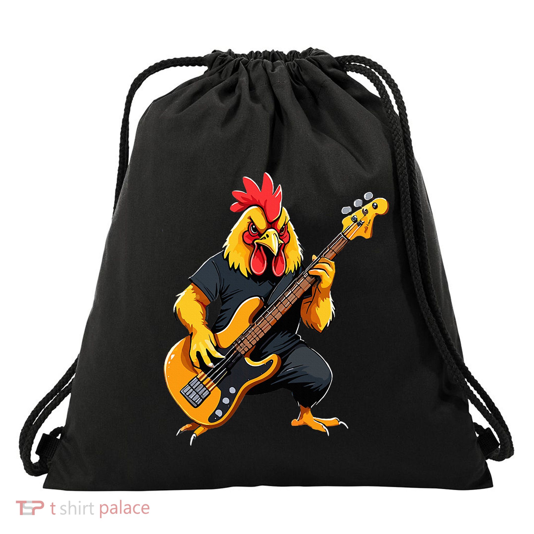 Chicken Playing Bass Guitar Chicken Guitarist Drawstring Bag