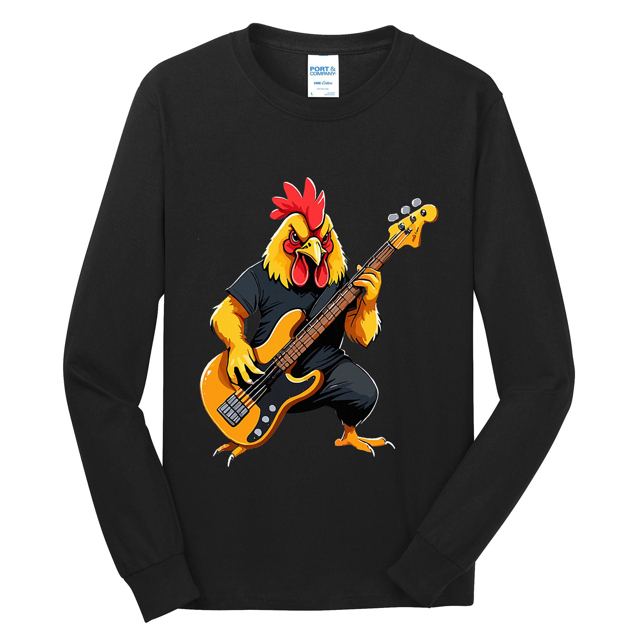 Chicken Playing Bass Guitar Chicken Guitarist Tall Long Sleeve T-Shirt