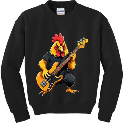 Chicken Playing Bass Guitar Chicken Guitarist Kids Sweatshirt