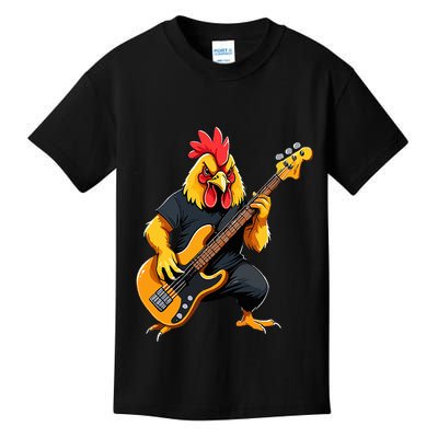 Chicken Playing Bass Guitar Chicken Guitarist Kids T-Shirt