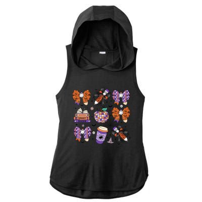 Coquette Pencil Bows Book Coffee Spooky Teacher Halloween Gift Ladies PosiCharge Tri-Blend Wicking Draft Hoodie Tank