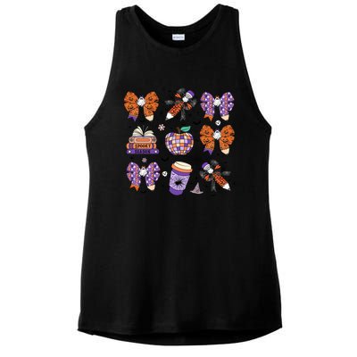 Coquette Pencil Bows Book Coffee Spooky Teacher Halloween Gift Ladies PosiCharge Tri-Blend Wicking Tank