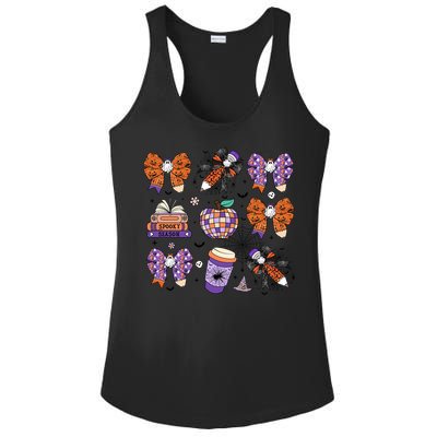 Coquette Pencil Bows Book Coffee Spooky Teacher Halloween Gift Ladies PosiCharge Competitor Racerback Tank