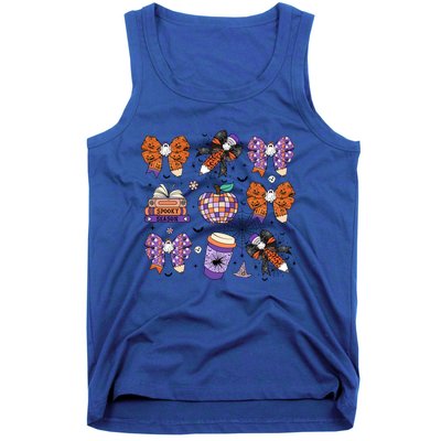 Coquette Pencil Bows Book Coffee Spooky Teacher Halloween Gift Tank Top