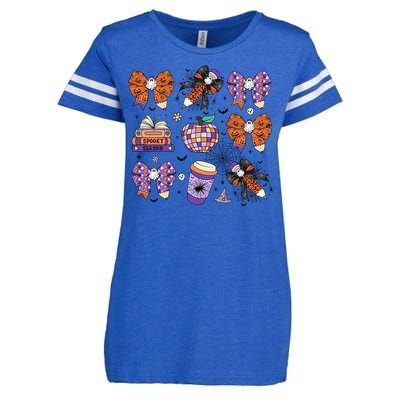 Coquette Pencil Bows Book Coffee Spooky Teacher Halloween Gift Enza Ladies Jersey Football T-Shirt