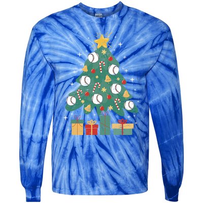 Catcher Pitcher Bat Christmas Tree Gift Tie-Dye Long Sleeve Shirt