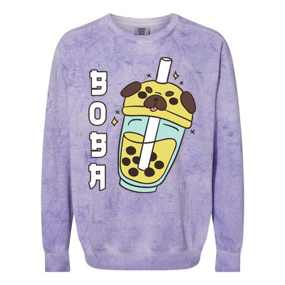 Cute Pug Boba Tea Kawaii Anime Japanese Funny Dog Lover Gift Colorblast Crewneck Sweatshirt