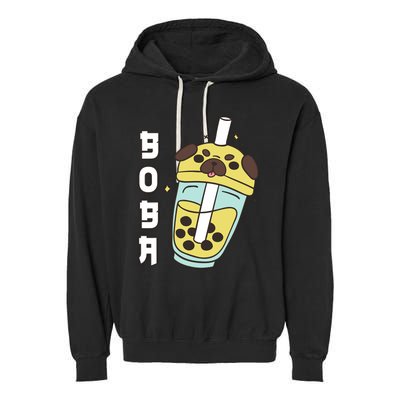 Cute Pug Boba Tea Kawaii Anime Japanese Funny Dog Lover Gift Garment-Dyed Fleece Hoodie