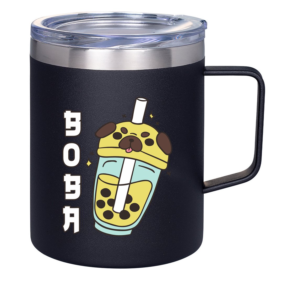 Cute Pug Boba Tea Kawaii Anime Japanese Funny Dog Lover Gift 12oz Stainless Steel Coffee Mug