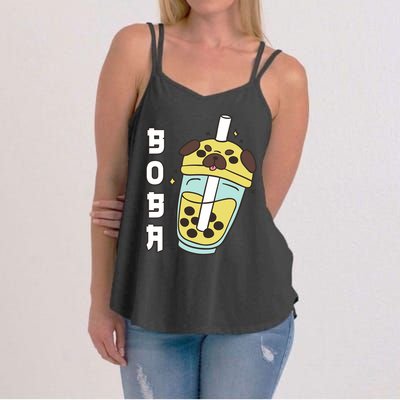 Cute Pug Boba Tea Kawaii Anime Japanese Funny Dog Lover Gift Women's Strappy Tank