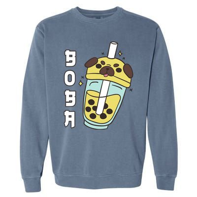 Cute Pug Boba Tea Kawaii Anime Japanese Funny Dog Lover Gift Garment-Dyed Sweatshirt