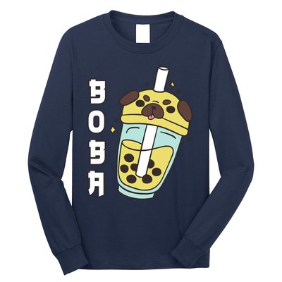 Cute Pug Boba Tea Kawaii Anime Japanese Funny Dog Lover Gift Long Sleeve Shirt