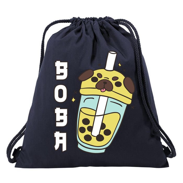 Cute Pug Boba Tea Kawaii Anime Japanese Funny Dog Lover Gift Drawstring Bag