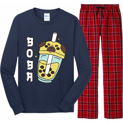 Cute Pug Boba Tea Kawaii Anime Japanese Funny Dog Lover Gift Long Sleeve Pajama Set