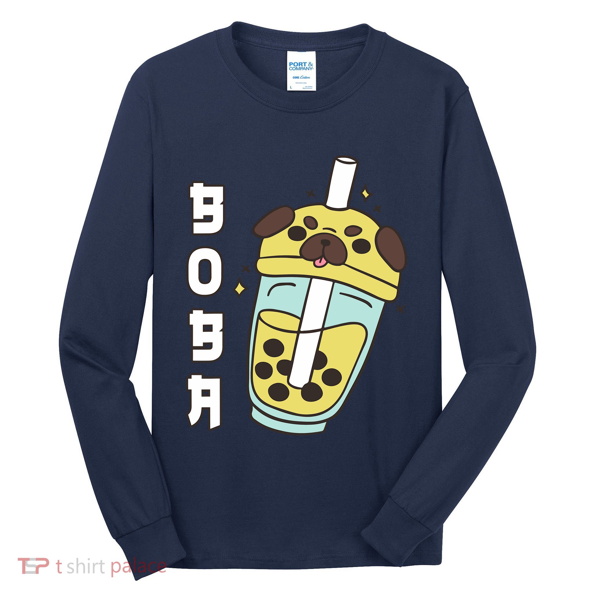 Cute Pug Boba Tea Kawaii Anime Japanese Funny Dog Lover Gift Tall Long Sleeve T-Shirt