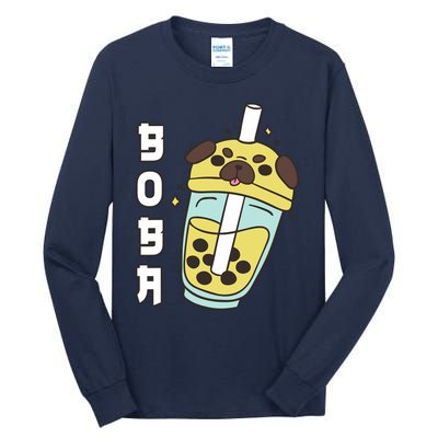 Cute Pug Boba Tea Kawaii Anime Japanese Funny Dog Lover Gift Tall Long Sleeve T-Shirt