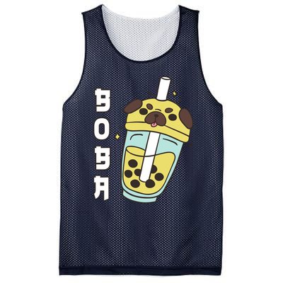 Cute Pug Boba Tea Kawaii Anime Japanese Funny Dog Lover Gift Mesh Reversible Basketball Jersey Tank